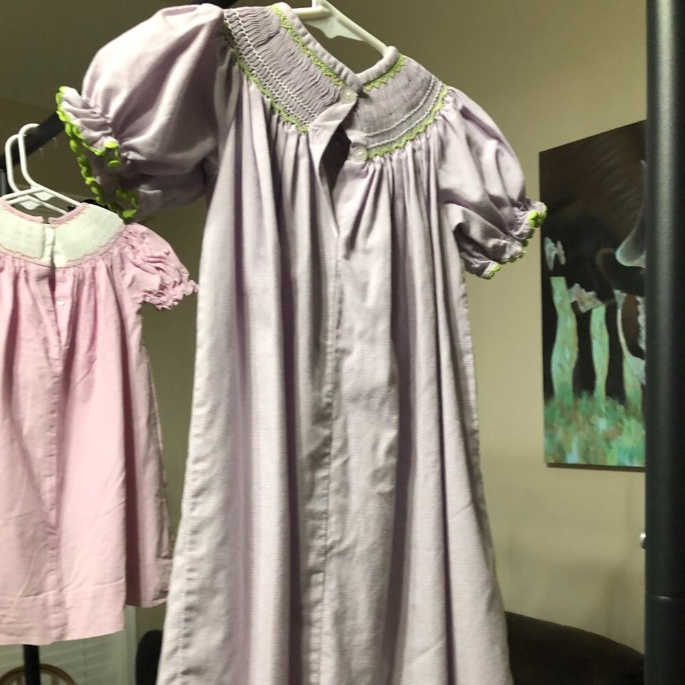 4T Shrimp & Grits Smocked Dress. GUC, The hem is out on one little section